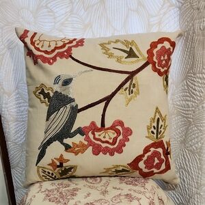Cost Plus World Market Bird Floral Linen Cotton Pillow